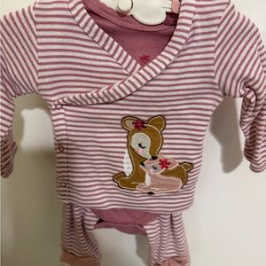 Deer Baby Pink Striped Baby Outfit 0-3 Months